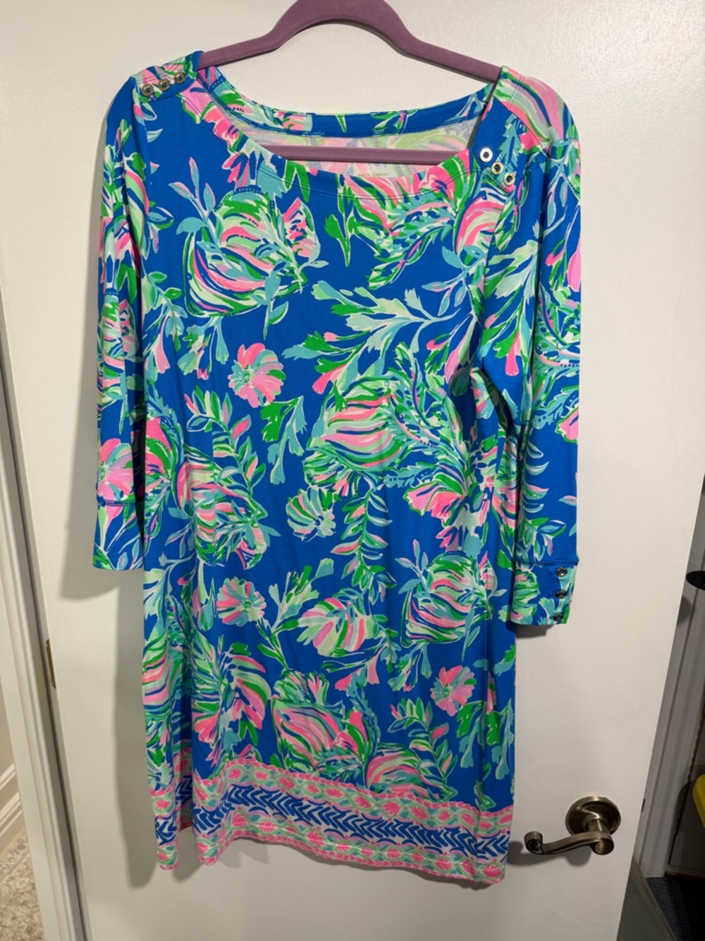 Lilly Pulitzer Blue Dress with Pink and Green Floral Print